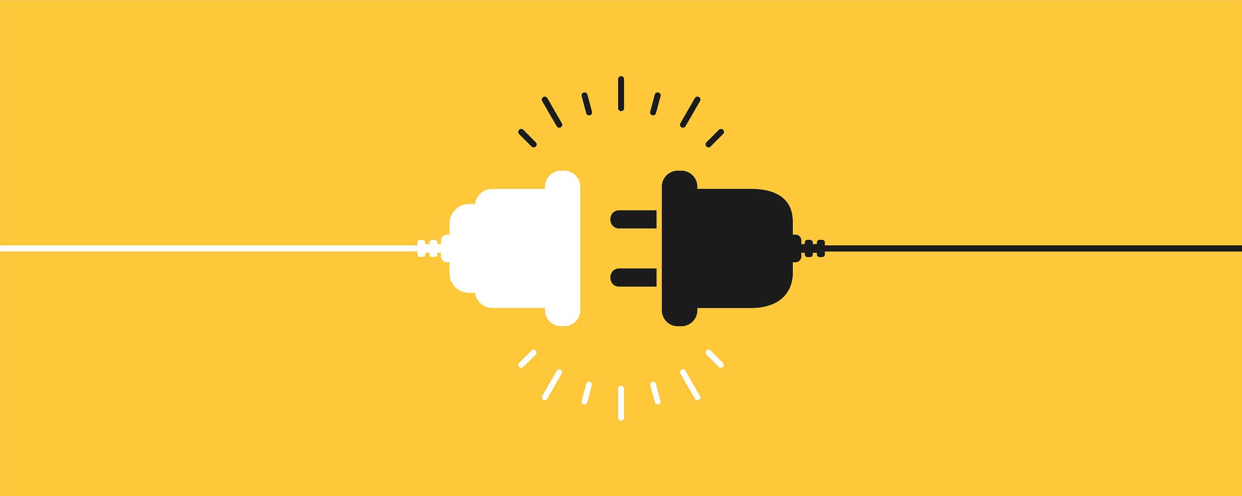 Electric socket with a plug. Connection and disconnection concept. Concept of 404 error connection. Electric plug and outlet socket unplugged. Wire, cable of energy disconnect