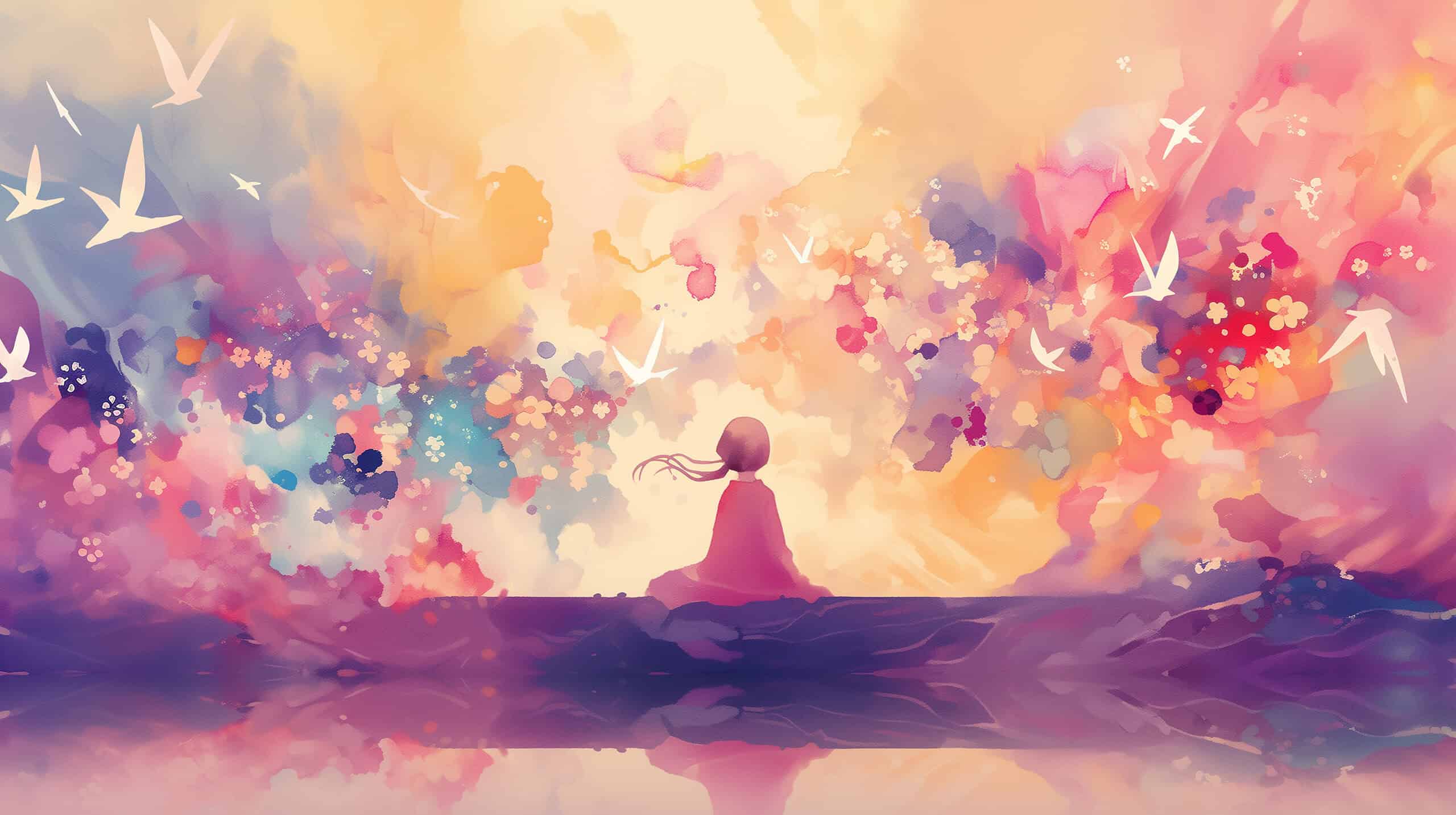 Peaceful Meditation with Doves: Spiritual Watercolor Art of Inner Harmony and Freedom